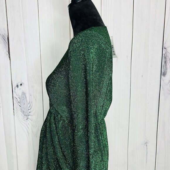 NWT Flounce Club London Jersey Wrap Front Mini Dress Sparkle Green Sz US 6 UK 10 - Picture 6 of 11